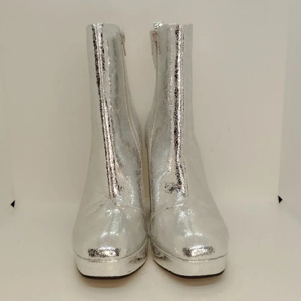 Report Joaquin Fashion Womens NEW w/Tags Metallic Silver Heeled Boots - sz. 7